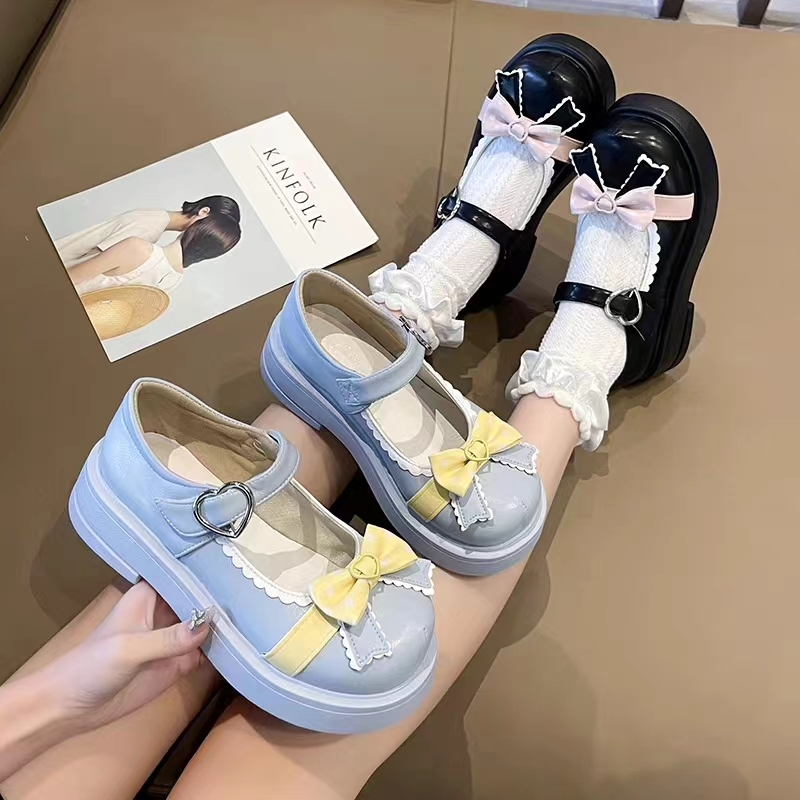 Giày Búp Bê Lolita Cute Mary Jane Đế Cao Dày Nơ Retro Đi Học Sinh Nữ