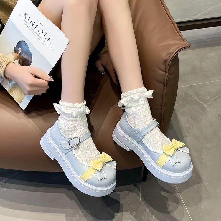 Giày Búp Bê Lolita Cute Mary Jane Đế Cao Dày Nơ Retro Đi Học Sinh Nữ