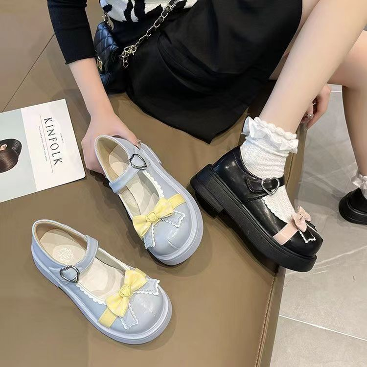 Giày Búp Bê Lolita Cute Mary Jane Đế Cao Dày Nơ Retro Đi Học Sinh Nữ