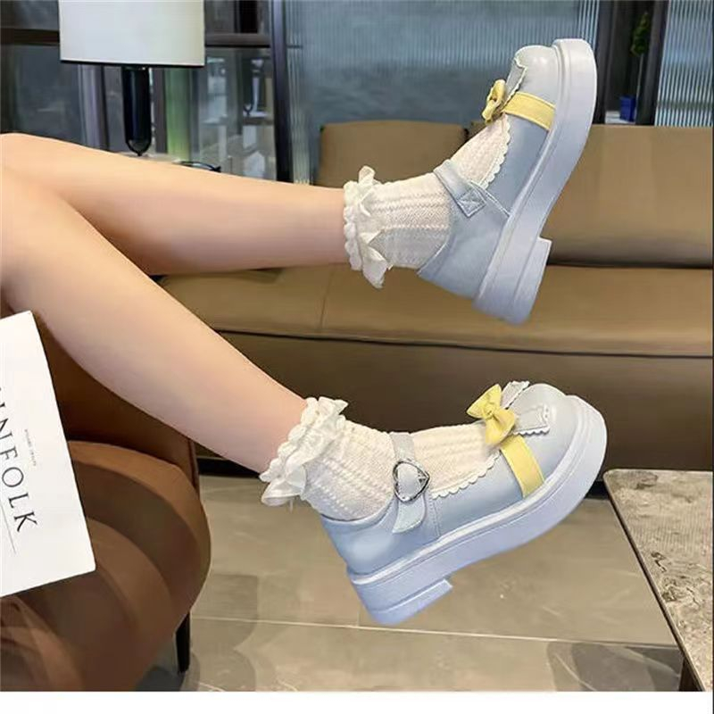 Giày Búp Bê Lolita Cute Mary Jane Đế Cao Dày Nơ Retro Đi Học Sinh Nữ