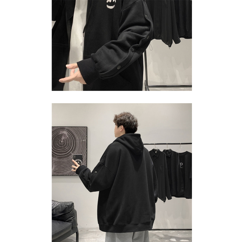 Cardigan sweatshirt nam loose smiley print có mũ trùm đầu all-match spring autumn jacket