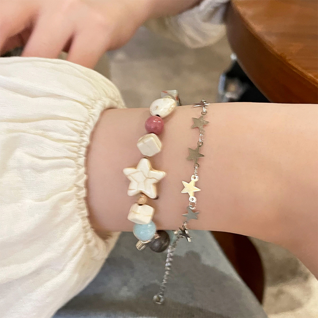 Sao biển đá tự nhiên vòng tay cườm của phụ nữ ánh sáng mùa hè sang trọng đơn giản thích hợp trang trí tay bạn gái sinh viên vòng tay dopamine