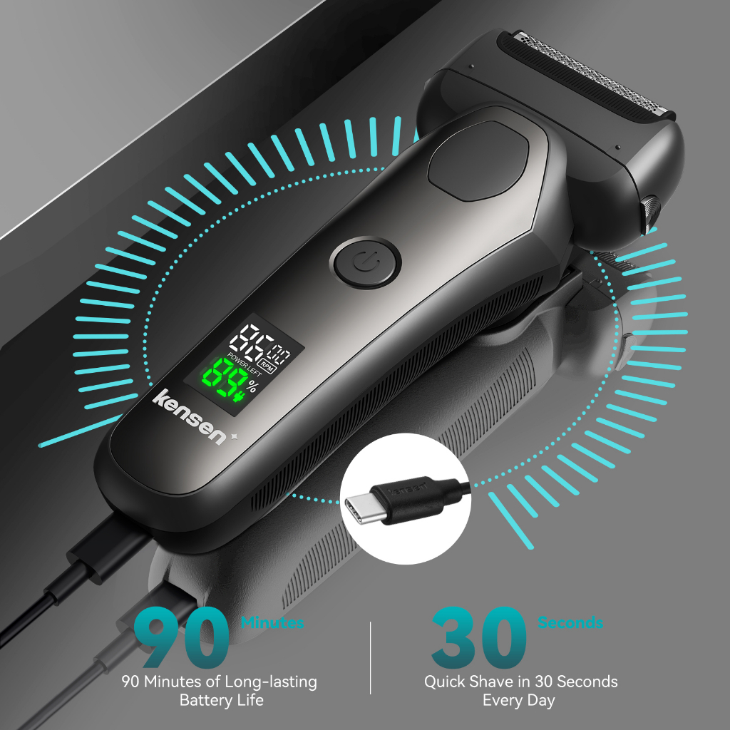 Kensen Máy Cạo Râu Chạy Điện Dao cạo không dây có sạc USB và Máy Tỉa Râu bật lên Dao cạo dành cho nam giới có thể sạc lại IPX6 Chống thấm nước