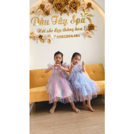 Đầm công chúa NNJXD đính kim sa lấp lánh thời trang mùa hè cho bé gái