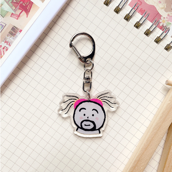 Cartoon creative beard girl acrylic keychain dễ thương vui nhộn mặt dây chuyền búp bê keychain