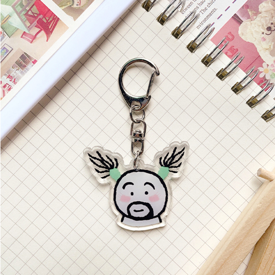 Cartoon creative beard girl acrylic keychain dễ thương vui nhộn mặt dây chuyền búp bê keychain