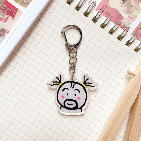 Cartoon creative beard girl acrylic keychain dễ thương vui nhộn mặt dây chuyền búp bê keychain