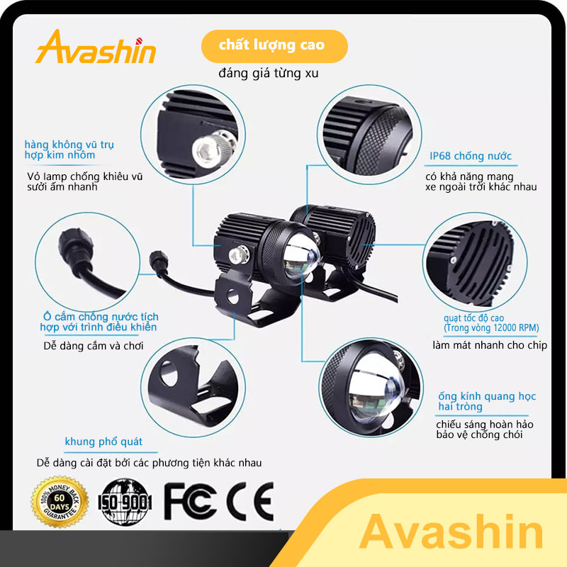 2Đèn Trợ Sáng xe máy 4 mầu Bi cầu mini trợ sáng đèn trợ sáng bi cầu mini led xey mini chính hãng bi Cầu đèn pha bi cầu xe máy