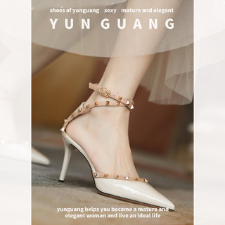 Giày cao gót YUNGUANG mũi nhọn phối đinh tán thời trang dành cho nữ