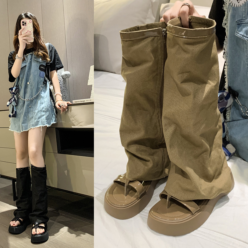 ❤️Agate shop factory lô hàng dày-soled flip-toe retro phiên bản hàn quốc cát nữ