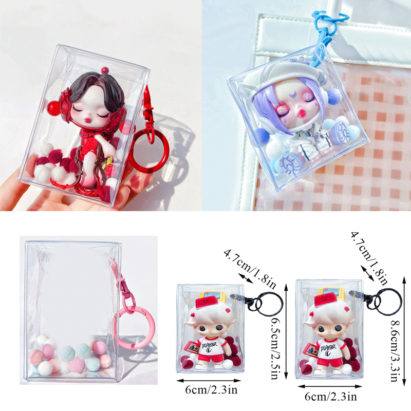 Bộ sưu tập sở thích anime hiển thị khóa lật túi nhỏ túi lưu trữ búp bê cổ điển trong suốt