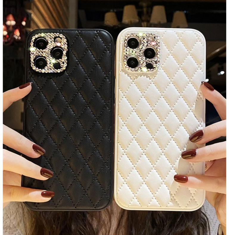 Bao da bảo vệ máy ảnh kim cương cho iphone 14 13 12 11 pro max x xs max xr 7 8 se bìa mềm handmade rhinestone