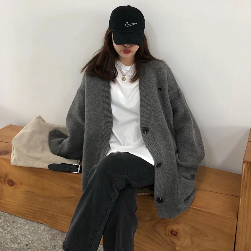 Áo khoác len đan len tay dài kiểu rộng rãi xinh xắn cho người đa năng