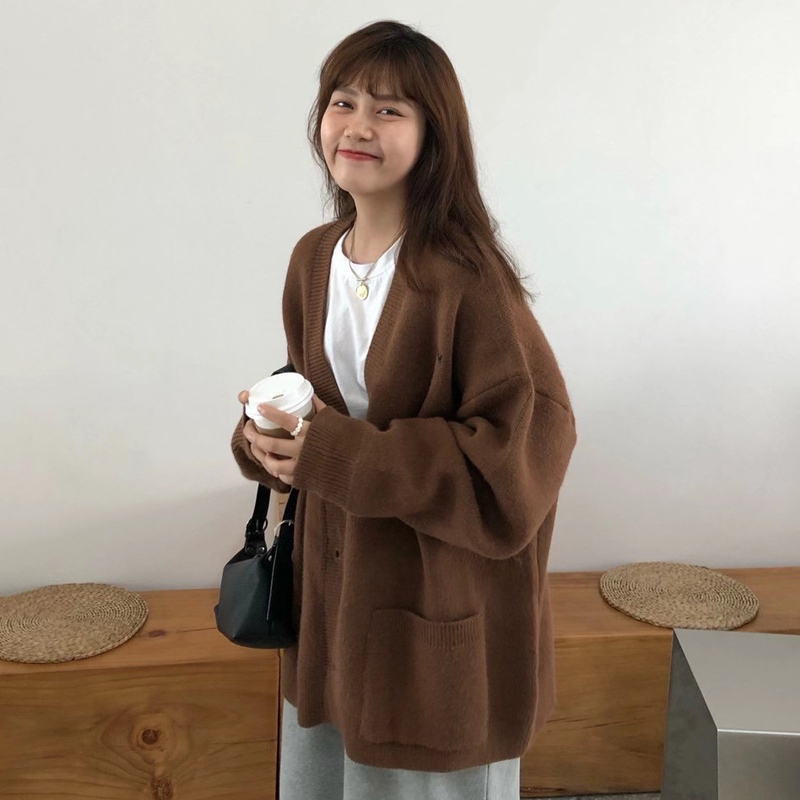Áo khoác len đan len tay dài kiểu rộng rãi xinh xắn cho người đa năng