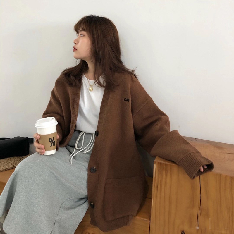 Áo khoác len đan len tay dài kiểu rộng rãi xinh xắn cho người đa năng