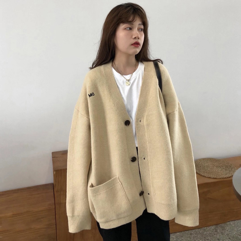 Áo khoác len đan len tay dài kiểu rộng rãi xinh xắn cho người đa năng