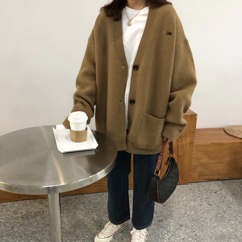 Áo khoác len đan len tay dài kiểu rộng rãi xinh xắn cho người đa năng