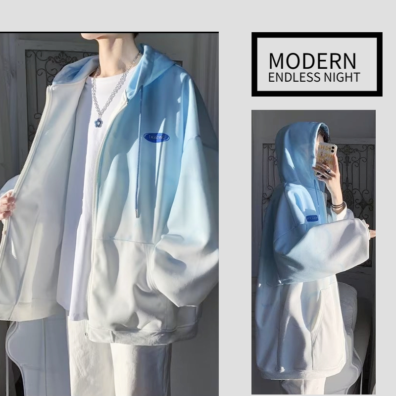 Áo khoác bóng chày có mũ trùm đầu màu gradient phong cách Hàn Quốc thời trang mùa thu cho nam nữ dây kéo cặp đôi jacket size  unisex bigsize form rộng hoodie