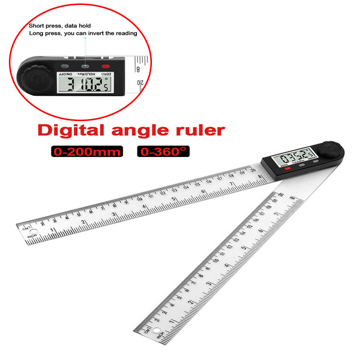 Thước đo góc hiển thị kỹ thuật số trong suốt 0-200mm thước đo góc phải thước chế biến gỗ thước đo góc dụng cụ đo góc 360 độ
