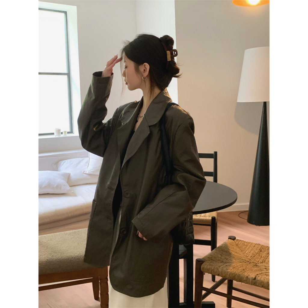 🍓Premium and versatile solid leather jacket, leather suit loose fitting jacket