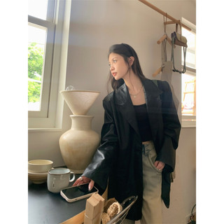 🍓Premium and versatile solid leather jacket, leather suit loose fitting jacket