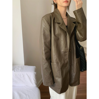 🍓Premium and versatile solid leather jacket, leather suit loose fitting jacket
