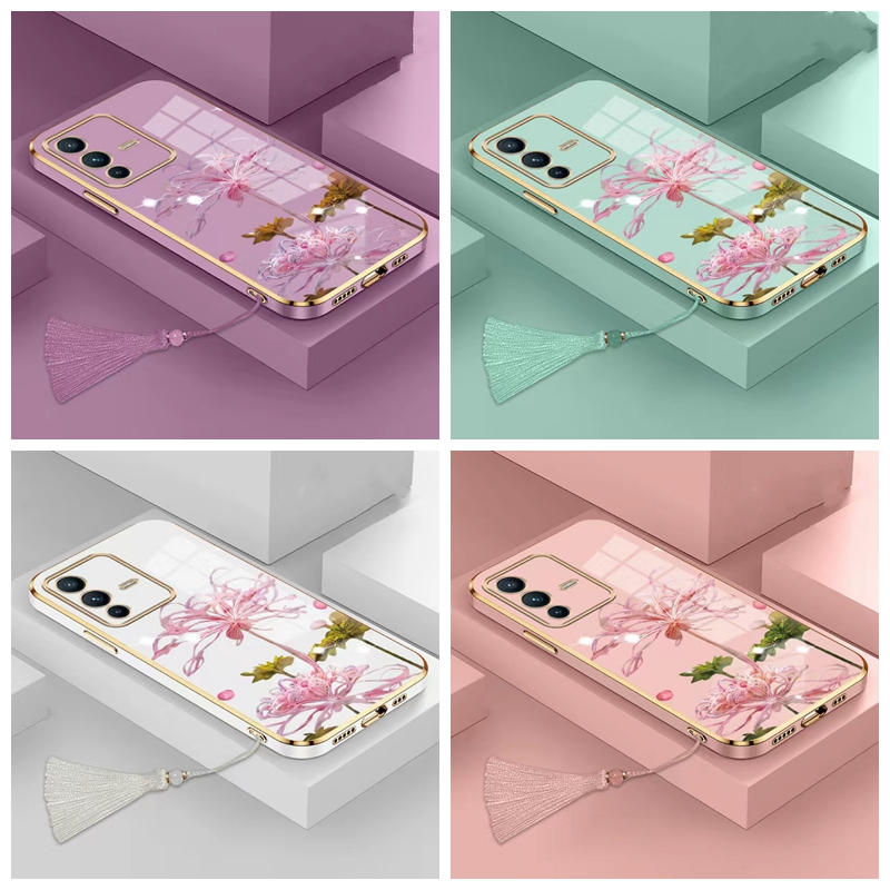 ốp lưng Realme 9 4G 9 Pro C21 Q3 Pro 5G GT 5G GTNEO V5 Q2 V15 Thẳng cạnh mạ điện bỉ ngạn hoa điện thoại trường hợp