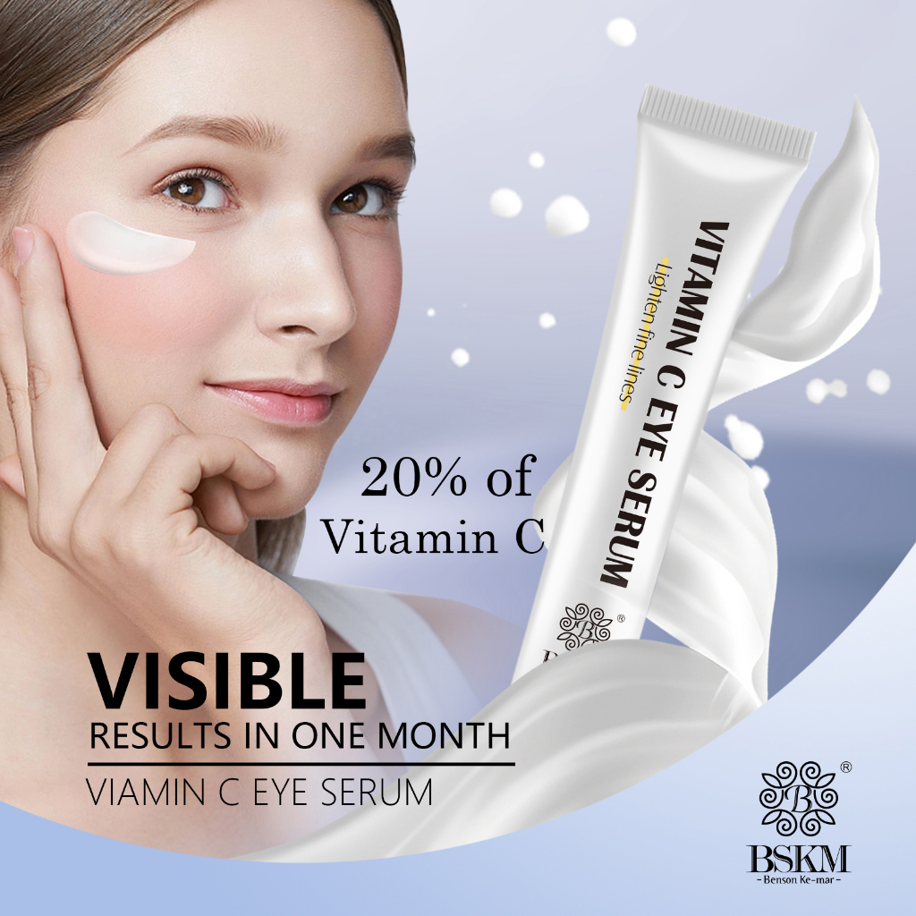 BSKM Bộ dưỡng trắng vitamin C 2 cái Serum dưỡng da mặt Kem mắt có lăn Làm sáng các đường mịn Xóa vòng kết nối tối Làm sáng Cải thiện độ mờ