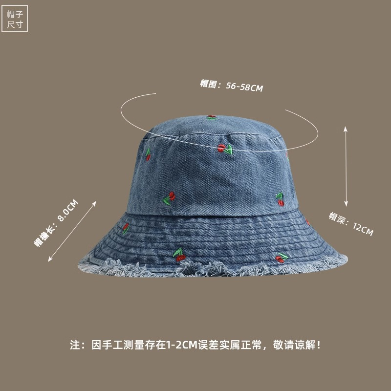 Hat women 2023 new style spring autumn phiên bản hàn quốc all-match wide-brimmed basin hat khoe khuôn mặt bò họa tiết anh đào nhỏ
