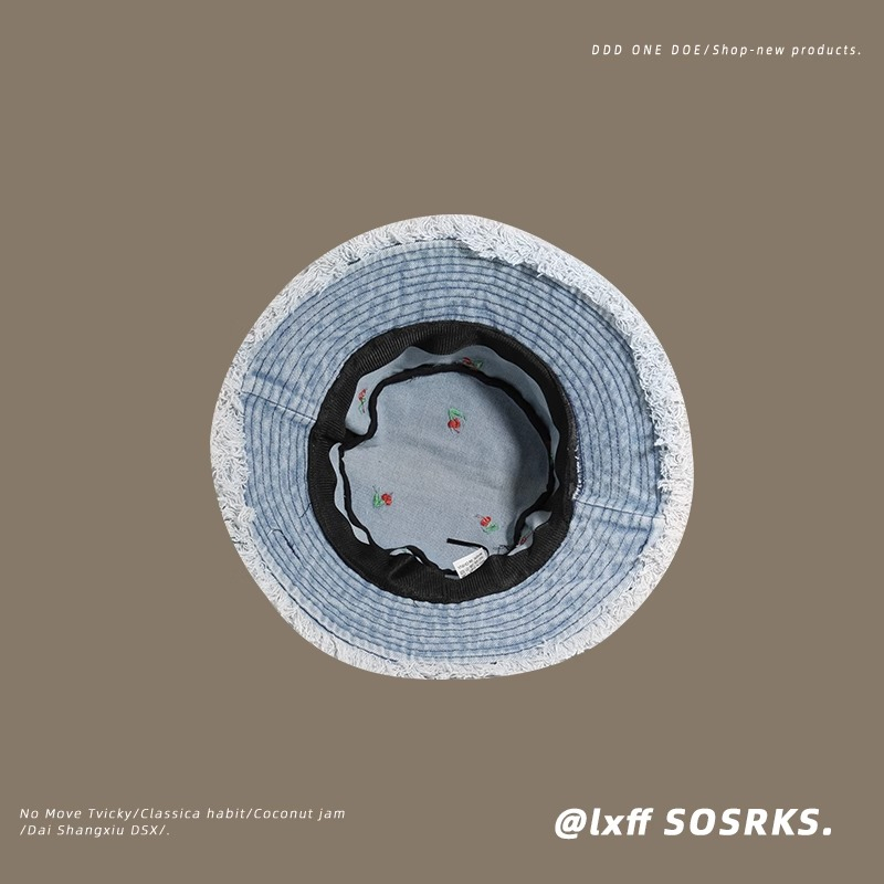 Hat women 2023 new style spring autumn phiên bản hàn quốc all-match wide-brimmed basin hat khoe khuôn mặt bò họa tiết anh đào nhỏ