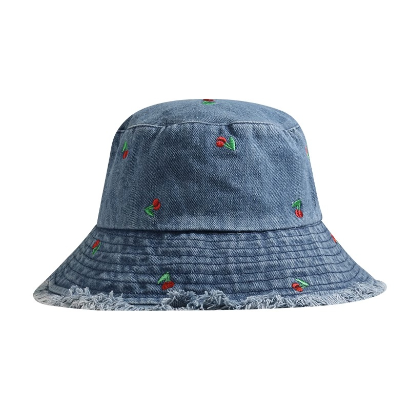 Hat women 2023 new style spring autumn phiên bản hàn quốc all-match wide-brimmed basin hat khoe khuôn mặt bò họa tiết anh đào nhỏ