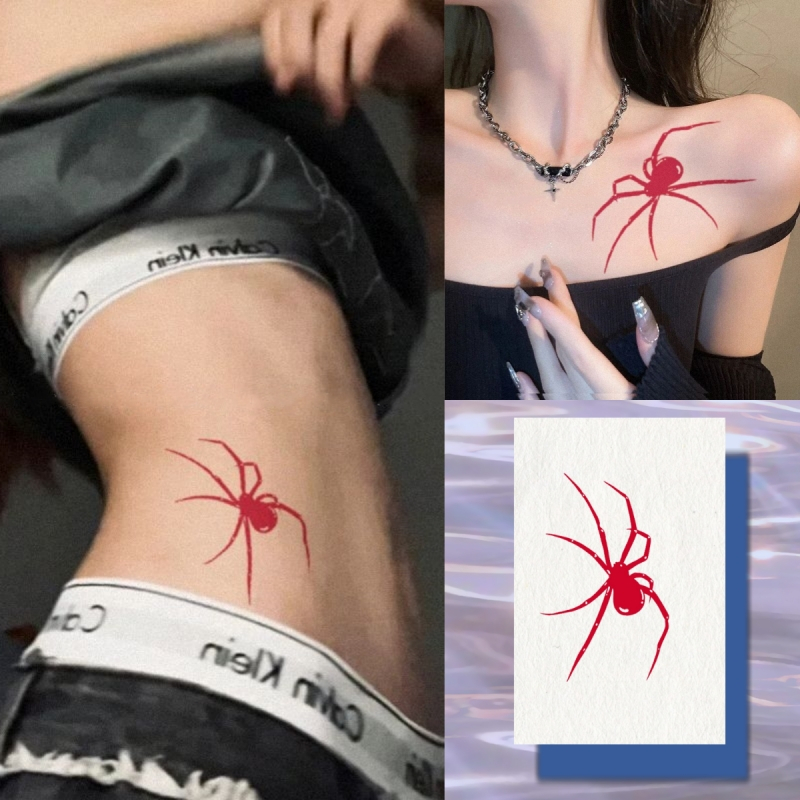 Màu đỏ ma nhện mô hình hình xăm sexy gia vị cánh tay vai eo hình xăm không thấm nước dán hình xăm cuối cùng trong 6 ngày hình xăm giả tạm thời