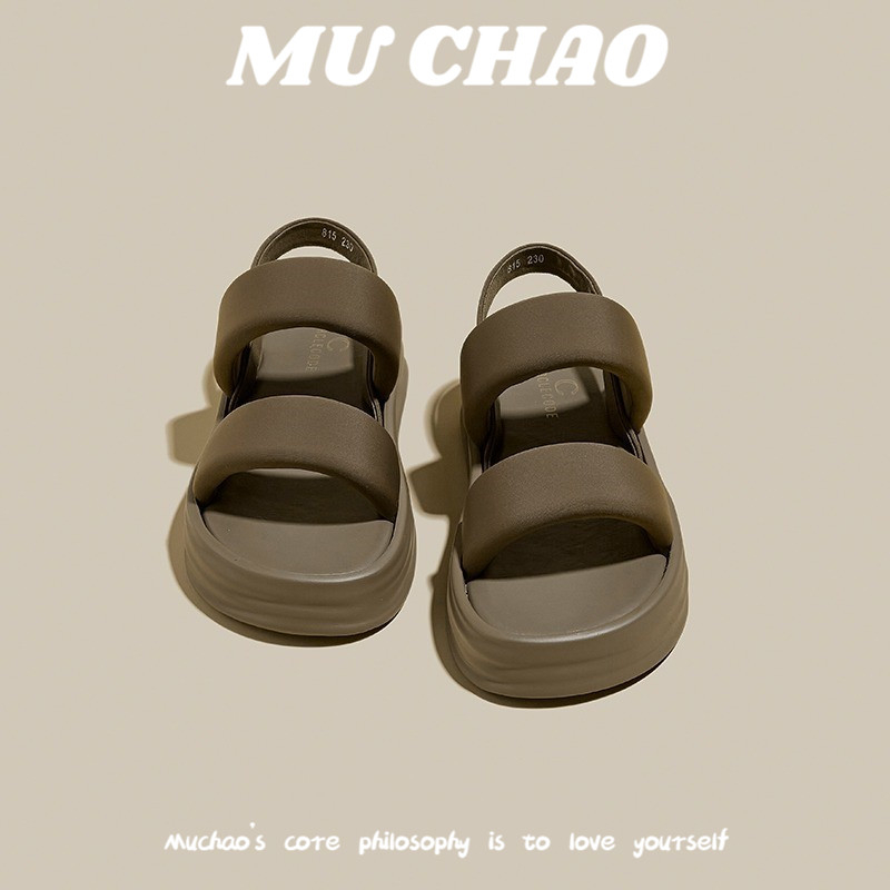MUCHAO Dép Sandal Đế Bằng Dày Dặn Thắt Nơ Xinh Xắn Thời Trang Cho Nữ
