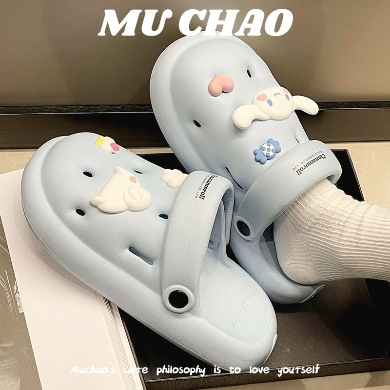 MUCHAO Dép Sandal Đế Bằng Dày Dặn Thắt Nơ Xinh Xắn Thời Trang Cho Nữ
