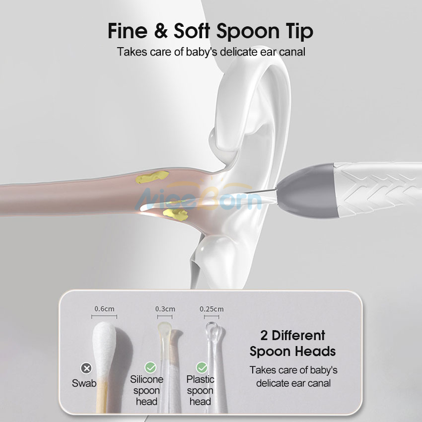 Niceborn ear pick nhíp phát sáng có thể sạc lại led ear spoon ear wax removal ear cleaner dụng cụ làm sạch tai an toàn dụng cụ làm sạch tai với 2 kính lúp 4 đầu thìa tai cho trẻ em người lớn