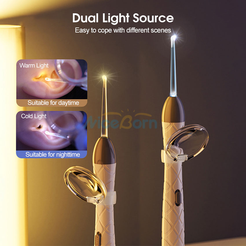 Niceborn ear pick nhíp phát sáng có thể sạc lại led ear spoon ear wax removal ear cleaner dụng cụ làm sạch tai an toàn dụng cụ làm sạch tai với 2 kính lúp 4 đầu thìa tai cho trẻ em người lớn