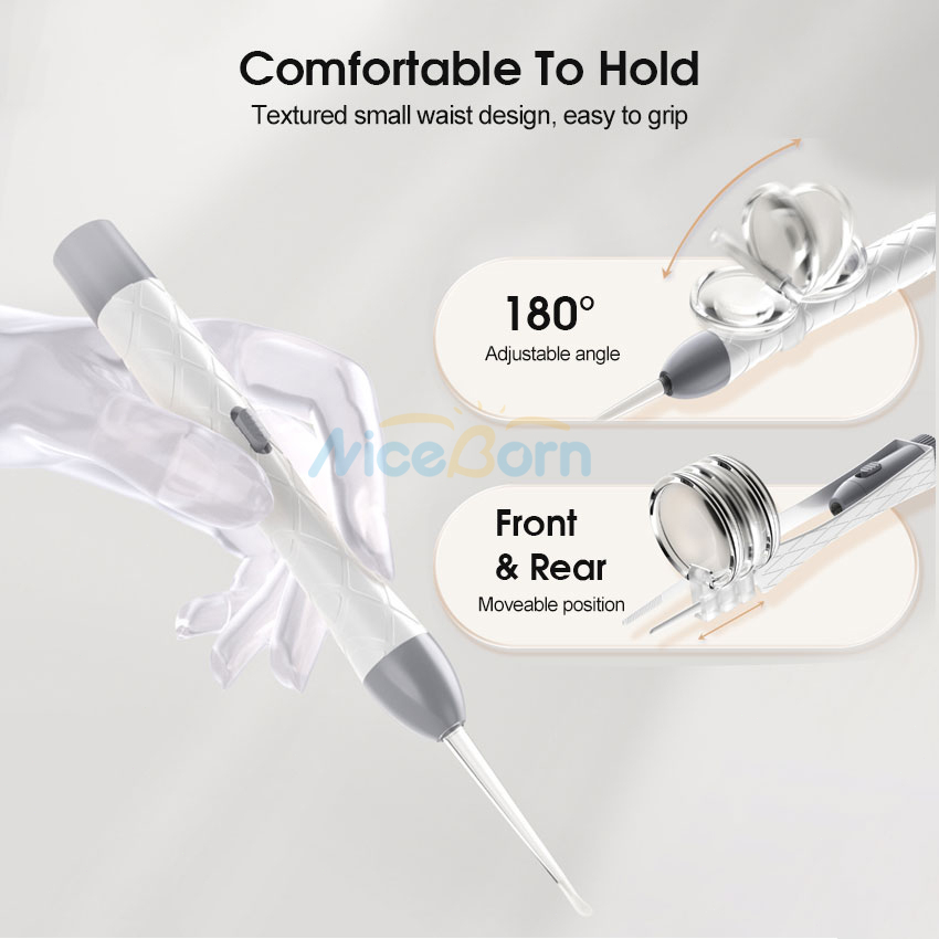 Niceborn ear pick nhíp phát sáng có thể sạc lại led ear spoon ear wax removal ear cleaner dụng cụ làm sạch tai an toàn dụng cụ làm sạch tai với 2 kính lúp 4 đầu thìa tai cho trẻ em người lớn