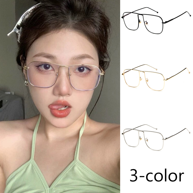 Kim loại retro nam và nữ gọng vuông kính mắt hàn quốc double beam siêu nhẹ gọng kính