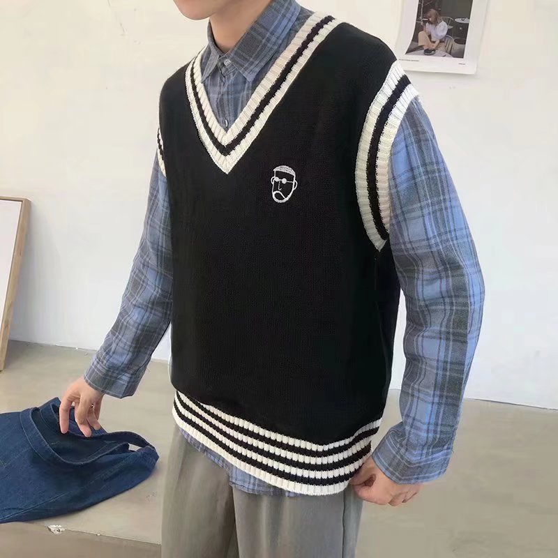 Dk Áo sweater Dệt Kim Không Tay Dáng Rộng Phong Cách Hàn Quốc Thời Trang Xuân Thu Dành Cho Học Sinh Nam