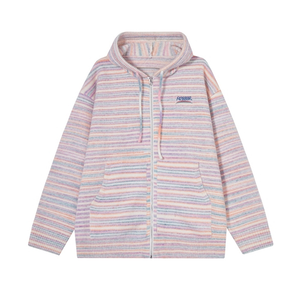 Áo khoác dệt kim có mũ trùm đầu cho phụ nữ american street retro autumn hip hop couple loose casual cardigan all-matching top