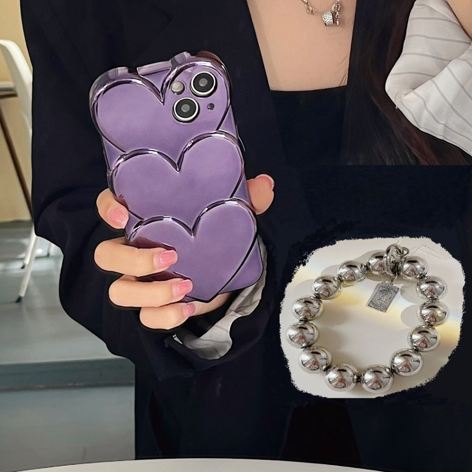 Màu tím bạc gấp lại love heart bracelet case điện thoại cho iphone 14 14 pro 14 pro max 14 plus 11 12 13 pro max manual case điện thoại 11promax soft tpu phone case