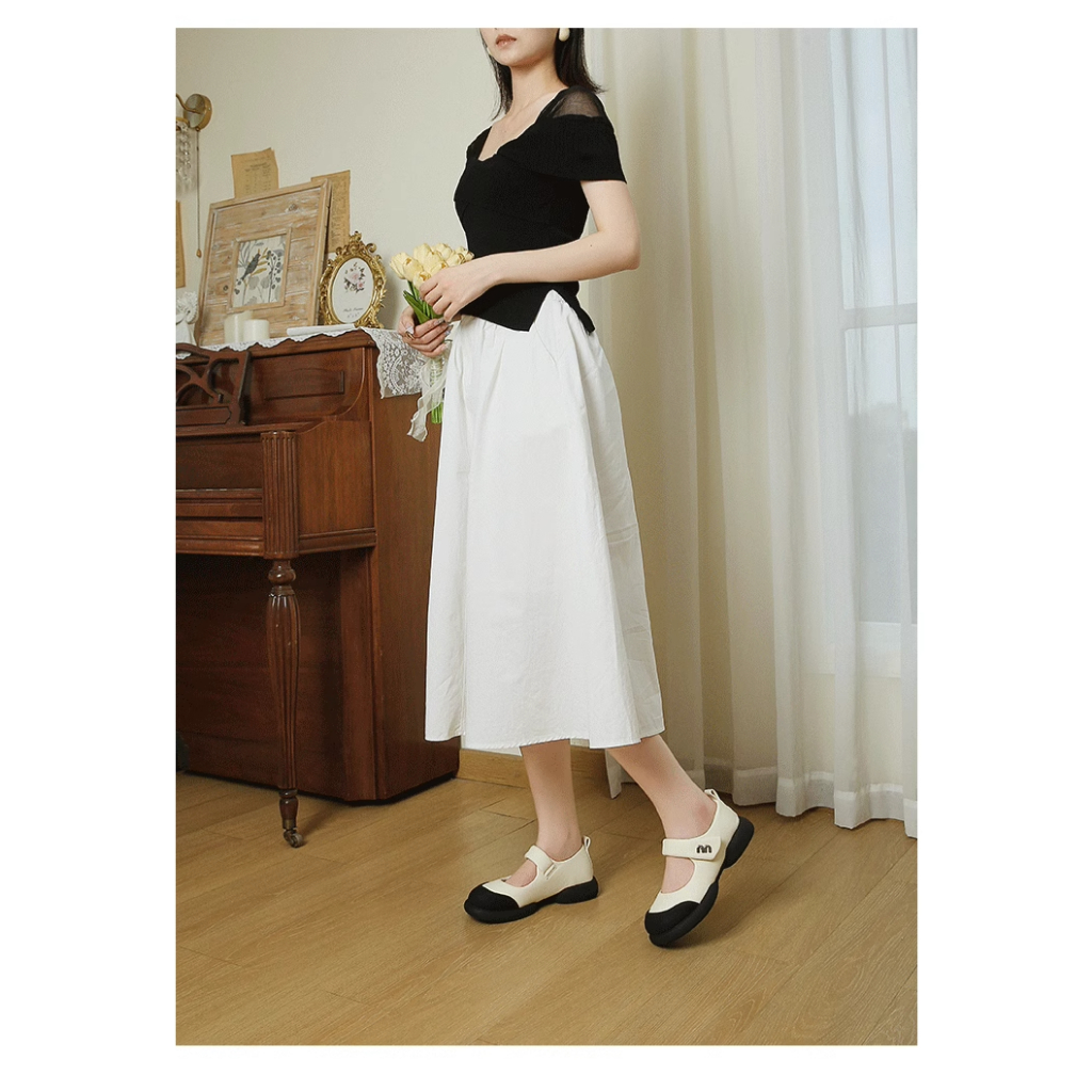 Giày Mary Jane Đế Dày Mũi Tròn Quai Dán Thời Trang 2023 Phong Cách Mới