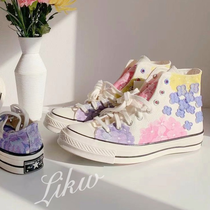 Giày converse chuck 70 high floral white pink blue