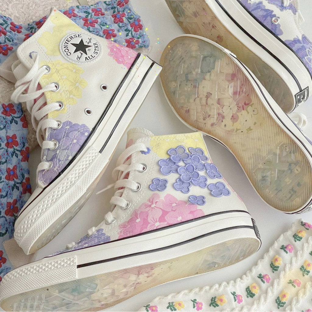 Giày converse chuck 70 high floral white pink blue