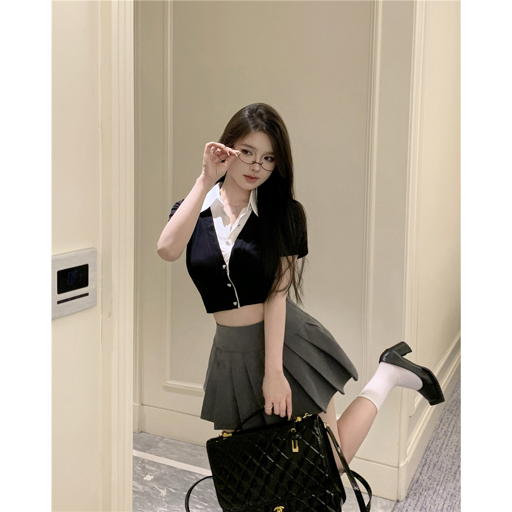 Thiết kế mới sense pure lust style veel knit top women's short slim sexy short-sleeved shirt