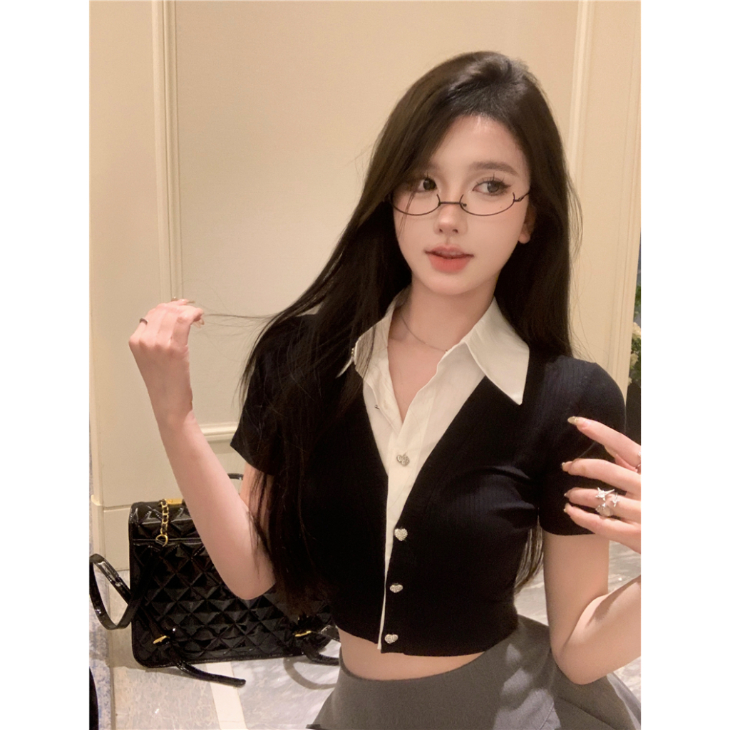 Thiết kế mới sense pure lust style veel knit top women's short slim sexy short-sleeved shirt