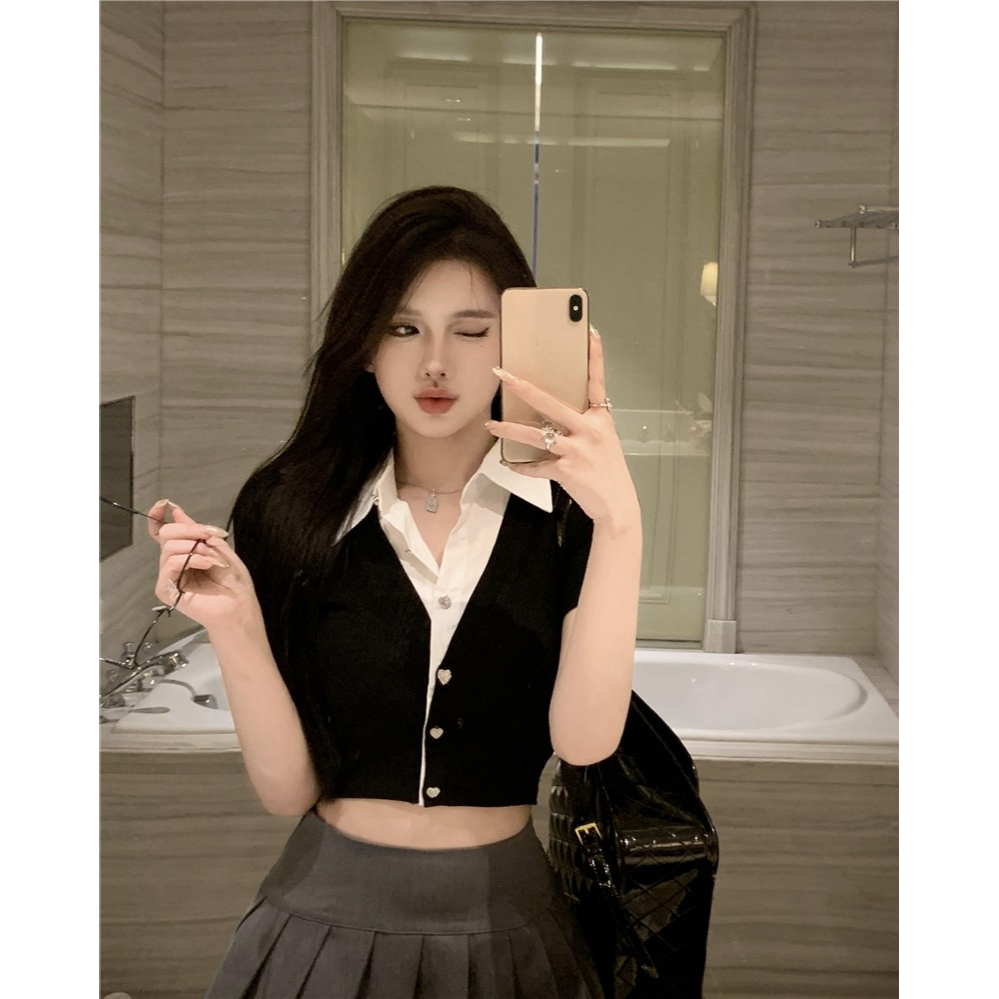 Thiết kế mới sense pure lust style veel knit top women's short slim sexy short-sleeved shirt