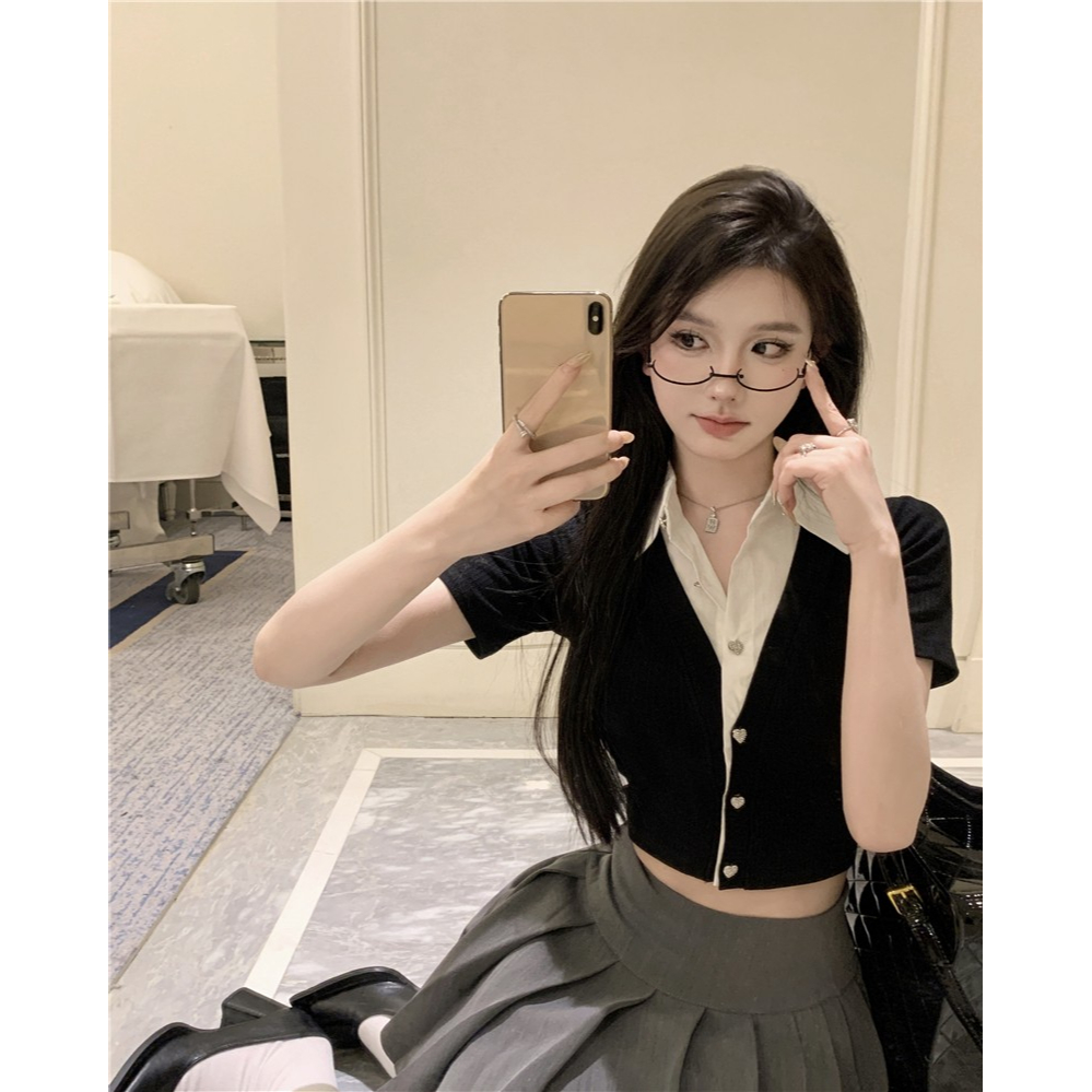 Thiết kế mới sense pure lust style veel knit top women's short slim sexy short-sleeved shirt