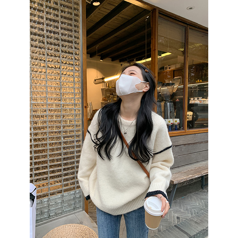 Áo len chui đầu lông cừu màu xám raccoon 2023 mùa thu đông lớp bên trong áo sơ mi đáy dày mềm mại sáp lười k