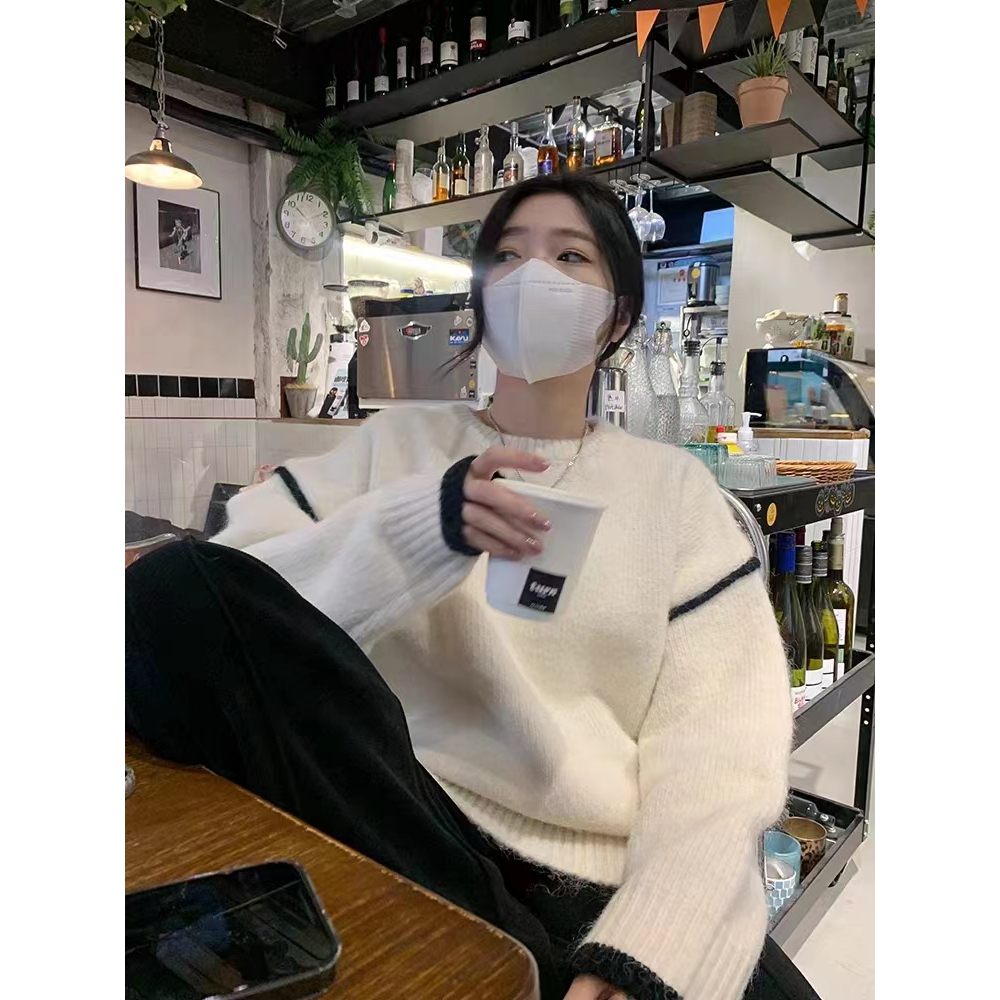 Áo len chui đầu lông cừu màu xám raccoon 2023 mùa thu đông lớp bên trong áo sơ mi đáy dày mềm mại sáp lười k